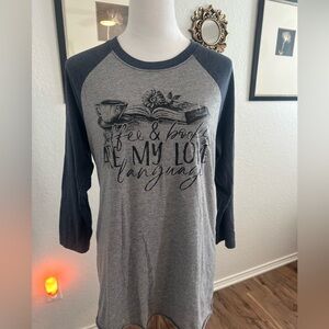 Coffee & Books Are My Love Language Baseball Tee (comes w/magnetic bookmark) ❤️